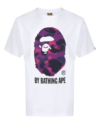 weißes bedrucktes T-Shirt mit einem Rundhalsausschnitt von A Bathing Ape