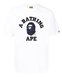 weißes bedrucktes T-Shirt mit einem Rundhalsausschnitt von A Bathing Ape