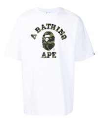 weißes bedrucktes T-Shirt mit einem Rundhalsausschnitt von A Bathing Ape