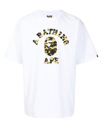 weißes bedrucktes T-Shirt mit einem Rundhalsausschnitt von A Bathing Ape