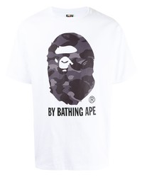 weißes bedrucktes T-Shirt mit einem Rundhalsausschnitt von A Bathing Ape