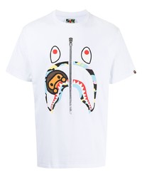 weißes bedrucktes T-Shirt mit einem Rundhalsausschnitt von A Bathing Ape