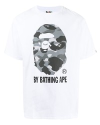 weißes bedrucktes T-Shirt mit einem Rundhalsausschnitt von A Bathing Ape