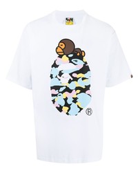 weißes bedrucktes T-Shirt mit einem Rundhalsausschnitt von A Bathing Ape