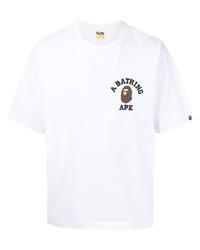 weißes bedrucktes T-Shirt mit einem Rundhalsausschnitt von A Bathing Ape