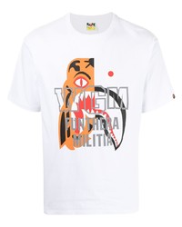 weißes bedrucktes T-Shirt mit einem Rundhalsausschnitt von A Bathing Ape