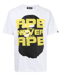 weißes bedrucktes T-Shirt mit einem Rundhalsausschnitt von A Bathing Ape