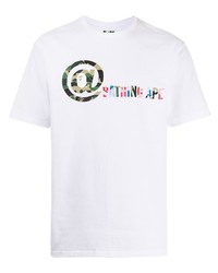 weißes bedrucktes T-Shirt mit einem Rundhalsausschnitt von A Bathing Ape