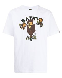 weißes bedrucktes T-Shirt mit einem Rundhalsausschnitt von A Bathing Ape