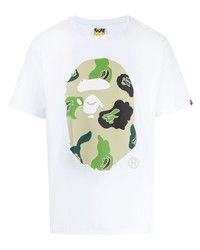 weißes bedrucktes T-Shirt mit einem Rundhalsausschnitt von A Bathing Ape