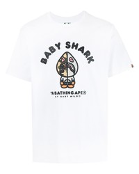 weißes bedrucktes T-Shirt mit einem Rundhalsausschnitt von A Bathing Ape