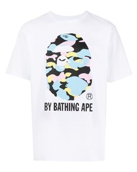 weißes bedrucktes T-Shirt mit einem Rundhalsausschnitt von A Bathing Ape