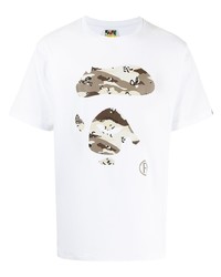 weißes bedrucktes T-Shirt mit einem Rundhalsausschnitt von A Bathing Ape