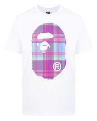 weißes bedrucktes T-Shirt mit einem Rundhalsausschnitt von A Bathing Ape