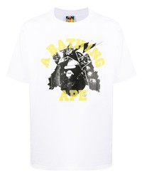 weißes bedrucktes T-Shirt mit einem Rundhalsausschnitt von A Bathing Ape