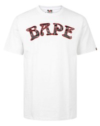 weißes bedrucktes T-Shirt mit einem Rundhalsausschnitt von A Bathing Ape