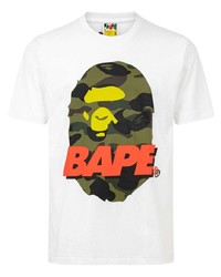 weißes bedrucktes T-Shirt mit einem Rundhalsausschnitt von A Bathing Ape