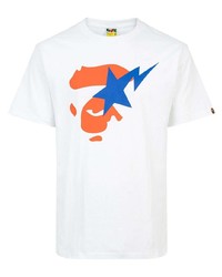 weißes bedrucktes T-Shirt mit einem Rundhalsausschnitt von A Bathing Ape