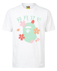 weißes bedrucktes T-Shirt mit einem Rundhalsausschnitt von A Bathing Ape