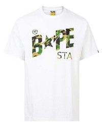 weißes bedrucktes T-Shirt mit einem Rundhalsausschnitt von A Bathing Ape