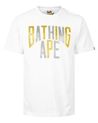 weißes bedrucktes T-Shirt mit einem Rundhalsausschnitt von A Bathing Ape