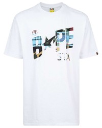 weißes bedrucktes T-Shirt mit einem Rundhalsausschnitt von A Bathing Ape