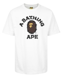 weißes bedrucktes T-Shirt mit einem Rundhalsausschnitt von A Bathing Ape