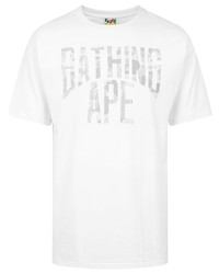 weißes bedrucktes T-Shirt mit einem Rundhalsausschnitt von A Bathing Ape