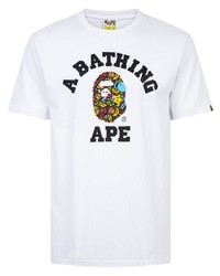 weißes bedrucktes T-Shirt mit einem Rundhalsausschnitt von A Bathing Ape