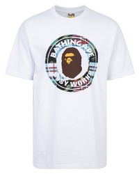 weißes bedrucktes T-Shirt mit einem Rundhalsausschnitt von A Bathing Ape