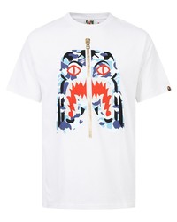 weißes bedrucktes T-Shirt mit einem Rundhalsausschnitt von A Bathing Ape