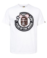 weißes bedrucktes T-Shirt mit einem Rundhalsausschnitt von A Bathing Ape