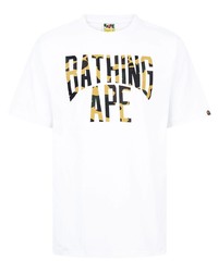 weißes bedrucktes T-Shirt mit einem Rundhalsausschnitt von A Bathing Ape