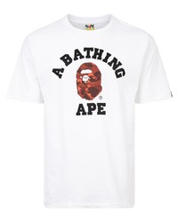 weißes bedrucktes T-Shirt mit einem Rundhalsausschnitt von A Bathing Ape