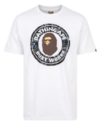 weißes bedrucktes T-Shirt mit einem Rundhalsausschnitt von A Bathing Ape