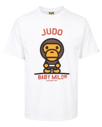 weißes bedrucktes T-Shirt mit einem Rundhalsausschnitt von A Bathing Ape