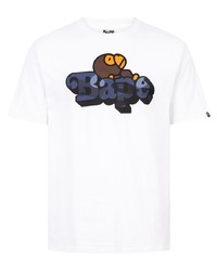 weißes bedrucktes T-Shirt mit einem Rundhalsausschnitt von A Bathing Ape