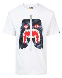 weißes bedrucktes T-Shirt mit einem Rundhalsausschnitt von A Bathing Ape