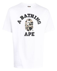 weißes bedrucktes T-Shirt mit einem Rundhalsausschnitt von A Bathing Ape