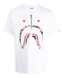 weißes bedrucktes T-Shirt mit einem Rundhalsausschnitt von A Bathing Ape