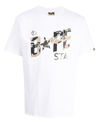 weißes bedrucktes T-Shirt mit einem Rundhalsausschnitt von A Bathing Ape