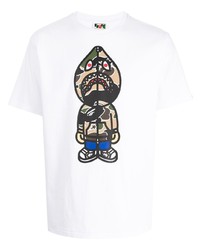 weißes bedrucktes T-Shirt mit einem Rundhalsausschnitt von A Bathing Ape