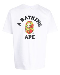 weißes bedrucktes T-Shirt mit einem Rundhalsausschnitt von A Bathing Ape