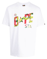 weißes bedrucktes T-Shirt mit einem Rundhalsausschnitt von A Bathing Ape