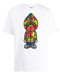 weißes bedrucktes T-Shirt mit einem Rundhalsausschnitt von A Bathing Ape