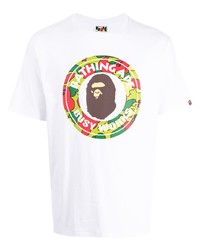 weißes bedrucktes T-Shirt mit einem Rundhalsausschnitt von A Bathing Ape