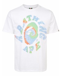 weißes bedrucktes T-Shirt mit einem Rundhalsausschnitt von A Bathing Ape