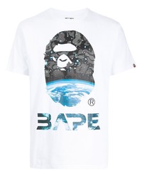 weißes bedrucktes T-Shirt mit einem Rundhalsausschnitt von A Bathing Ape