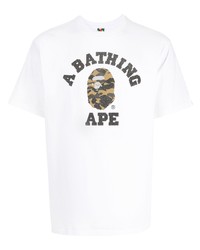 weißes bedrucktes T-Shirt mit einem Rundhalsausschnitt von A Bathing Ape