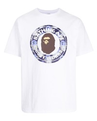 weißes bedrucktes T-Shirt mit einem Rundhalsausschnitt von A Bathing Ape